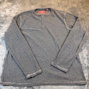 Bruno Milano Striped Long Sleeve Henley Shirt Super Soft Gray Black Men's Medium